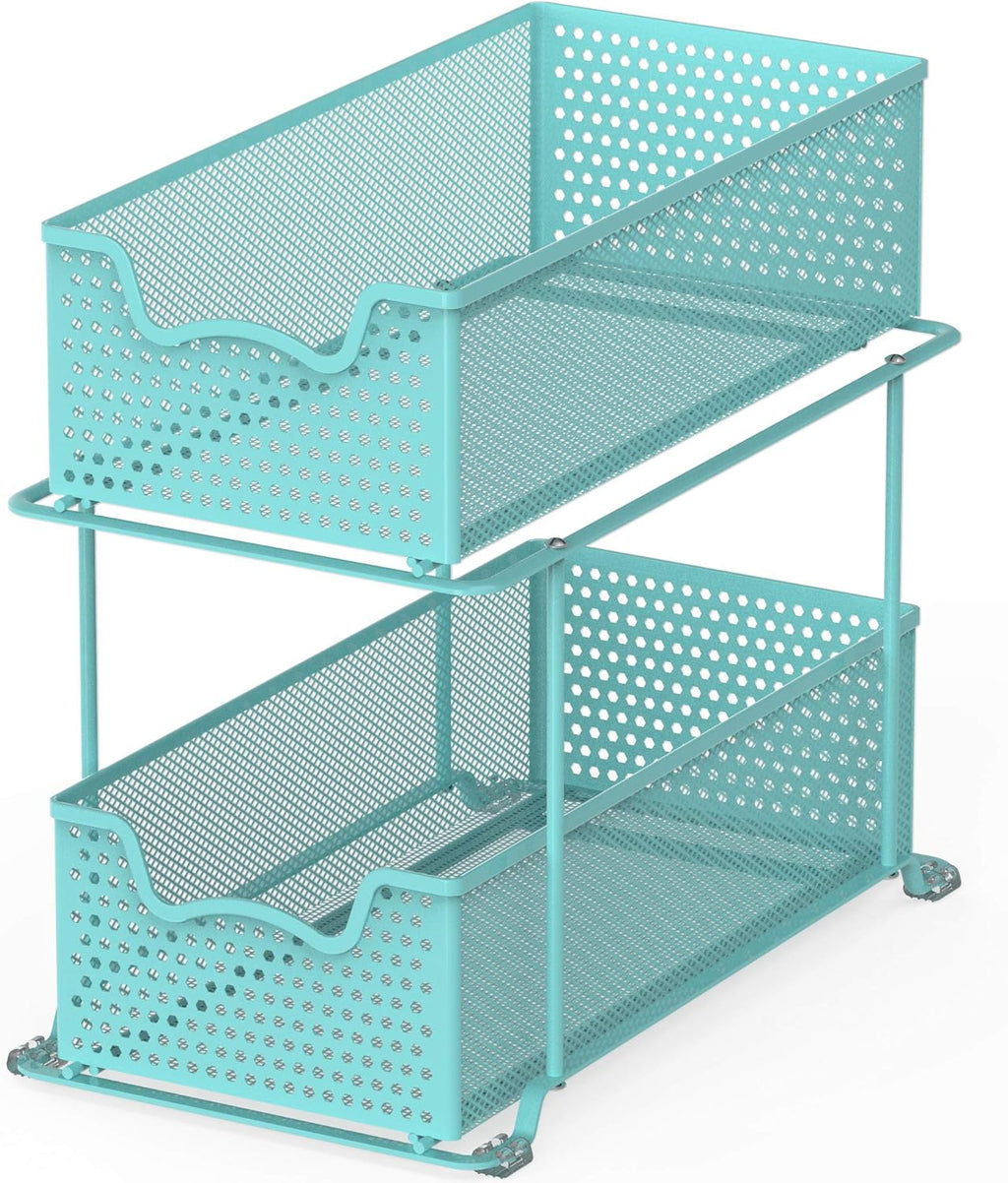 SIMPLE HOUSEWARE 2 Tier Sliding Cabinet Basket Organizer Drawer, Turquoise