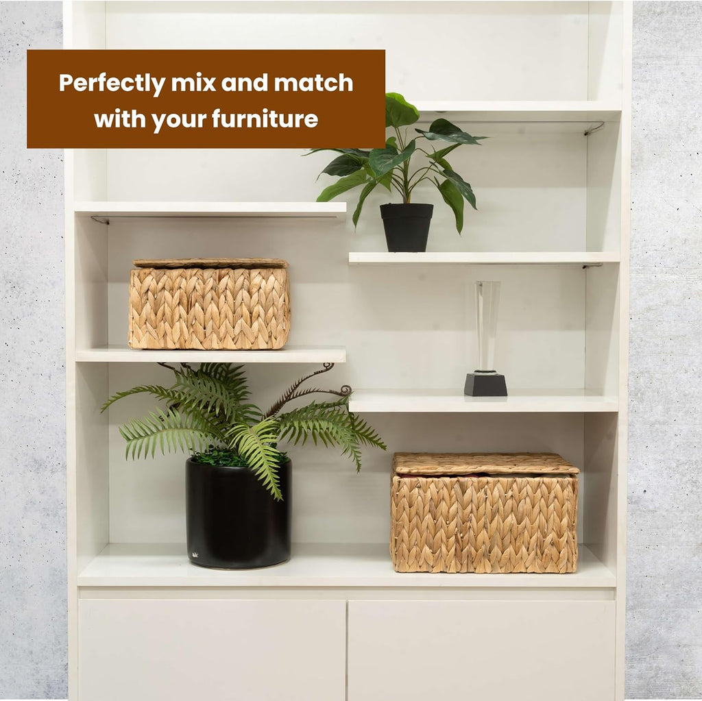 Wicker Storage Baskets with Lid, Set 2 Basket With Lid Decorative Storage Rectangle Wicker Storage