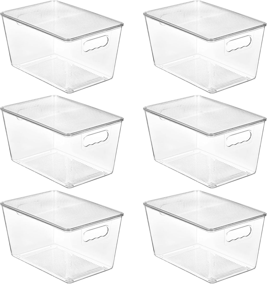 Vtopmart 6 Pack Clear Stackable Storage Bins with Lids, Large Plastic Containers with Handle for