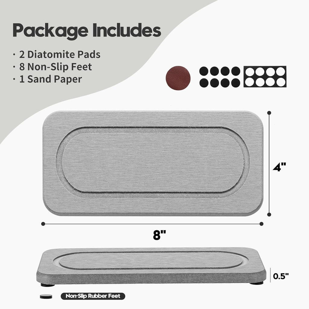 2Pack Diatomite Stone Water Absorbing Sink Tray for Kitchen & Bathroom Counter, Quick Dry Soap Dish