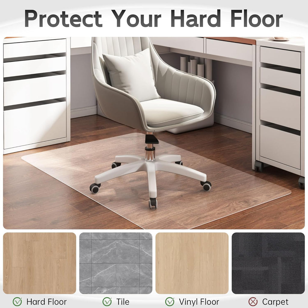 Office Chair Mat for Hardwood Floor, 48” x 40” Crystal Clear Hard Floor Chair Mat, Transparent