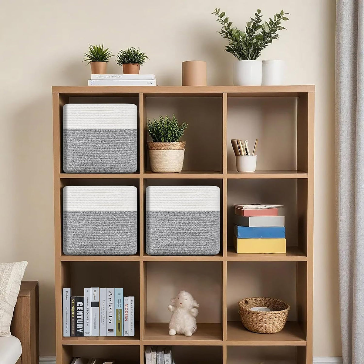 3 Pack Storage Cubes 11 Inch Cotton Rope Woven Baskets for Organizing Cube Bin Square Shelves
