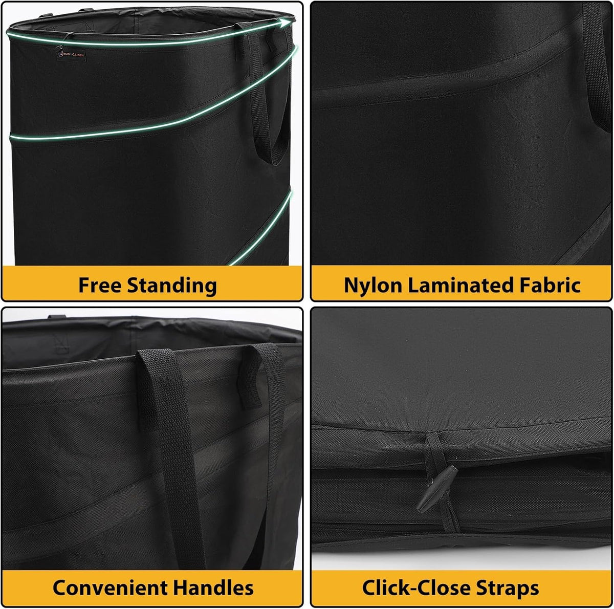 YUDI & GARDEN 19 Gallon Square Collapsible Yard Waste Bin｜Collapsible Trash Can｜Camping Trash Can