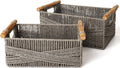 LA JOLIE MUSE Wicker Storage Baskets for Organizing, Recyclable Paper Rope Basket with Wood