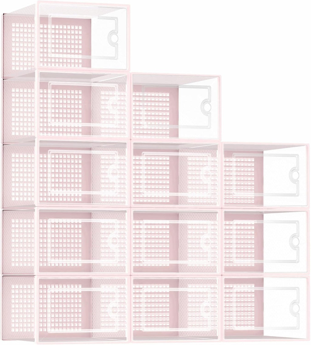 Kuject Shoe Organizers Storage Boxes for Closet, 12 Pack Clear Plastic Stackable Storage Bins with