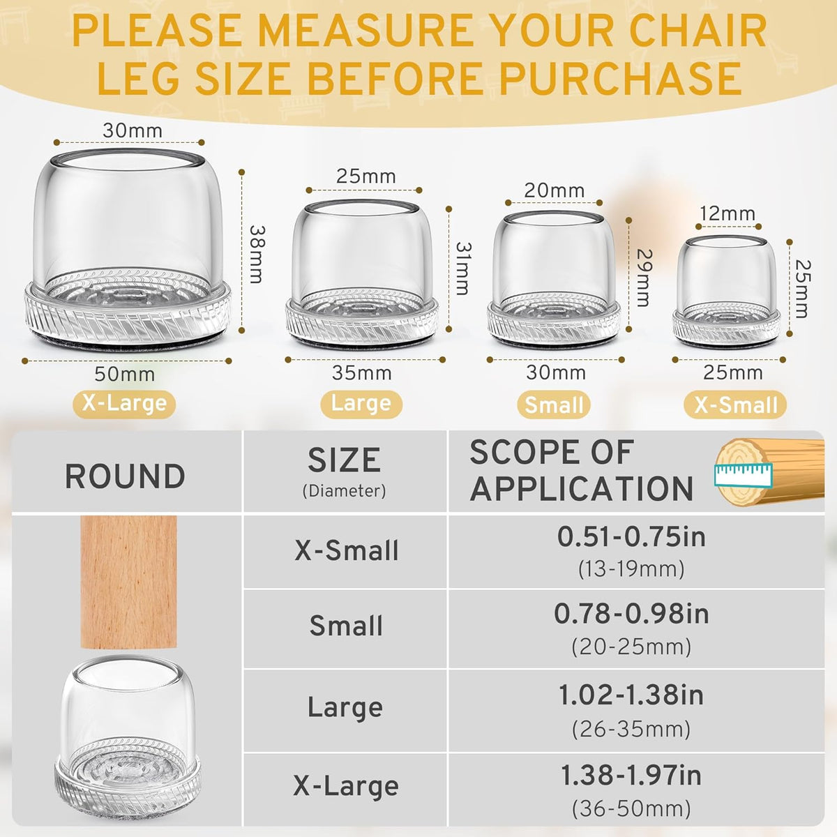 24PCS Extra Small Chair Leg Floor Protectors, Furniture Sliders, Chair Leg Protectors for Hardwood