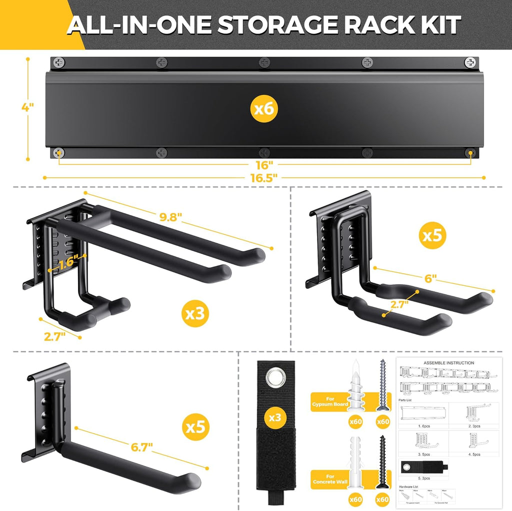 LBT 99" Garage Tool Organizer Wall Mount - 1000lbs Garden Tool Organizer with Adjustable Hooks
