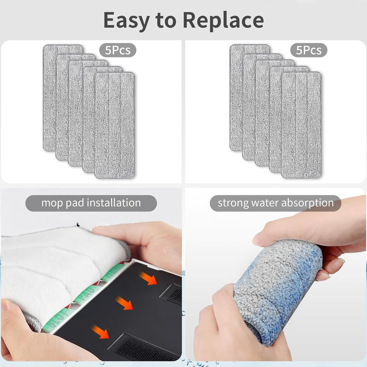 10Pcs Joymoop Mop Replacement Pads, 13 * 4.9'' Universal Mop Pads Mop Head Refills Washable Wet