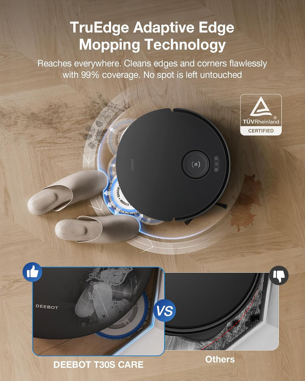 ECOVACS DEEBOT T30S Care Robot Vacuum and Mop, 11000Pa, ZeroTangle Technology, TruEdge Adaptive