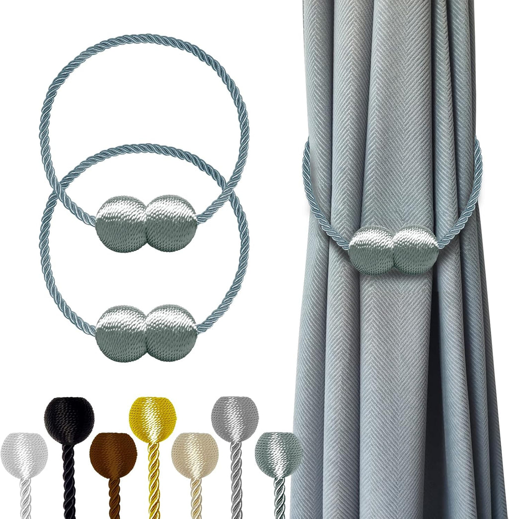 Hion Magnetic Curtain Tiebacks Gray Blue 2 Pack, Curtain Tiebacks Buckles Holdbacks Holders Hooks