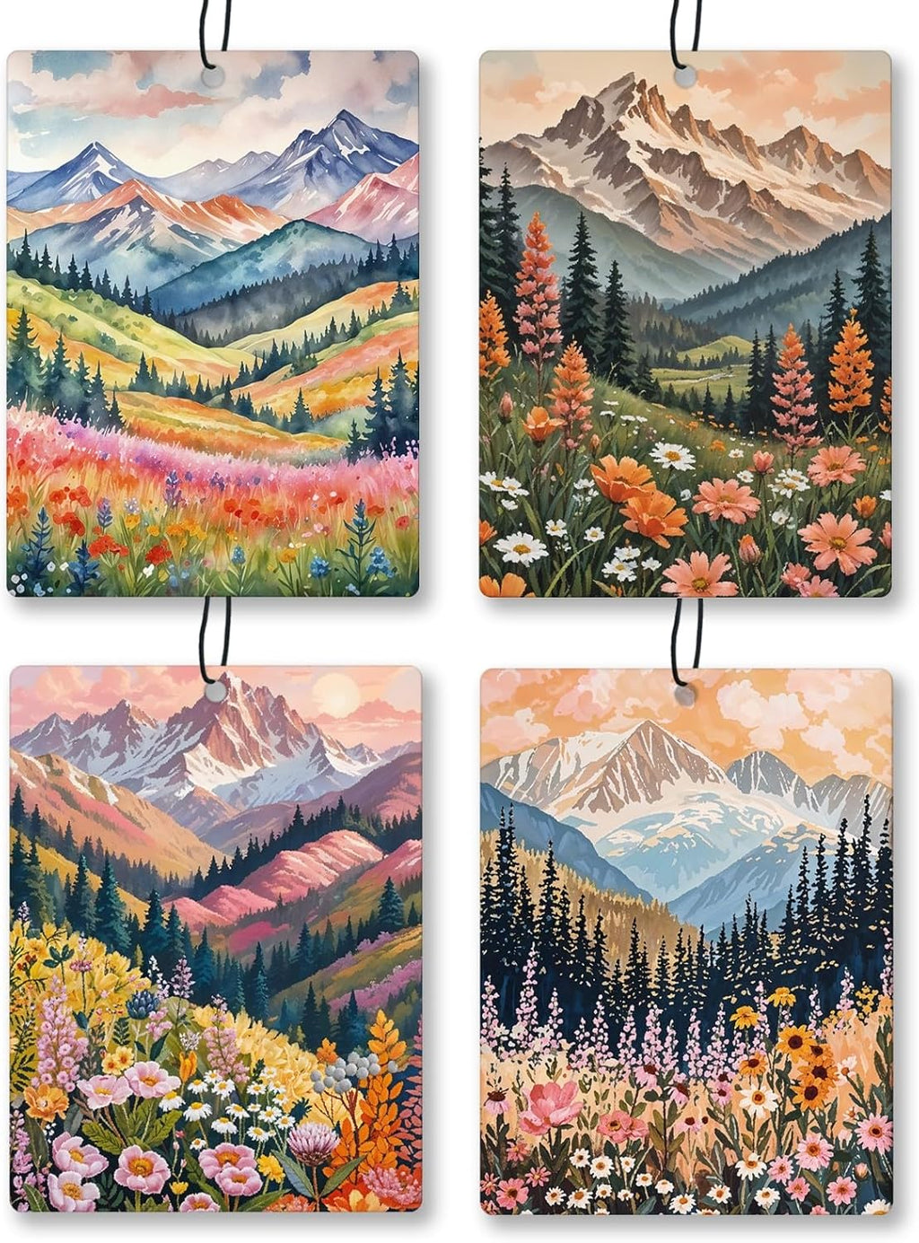 Maximalist Floral Mountain Car Air Freshener 4 Pcs, Boho Abstract Eclectic Flower Hanging Scents