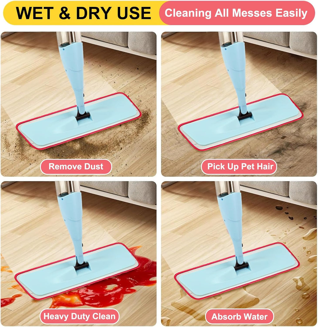 8 Pack 16.5 inch Reusable Mop Pads Microfiber Spray Mop Replacement Heads for Wet/Dry Mops