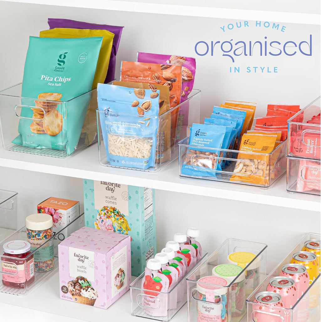 Plastic Food Storage 2 Pack Clear Container Bin with Handles for Organizing Kitchen, Pantry