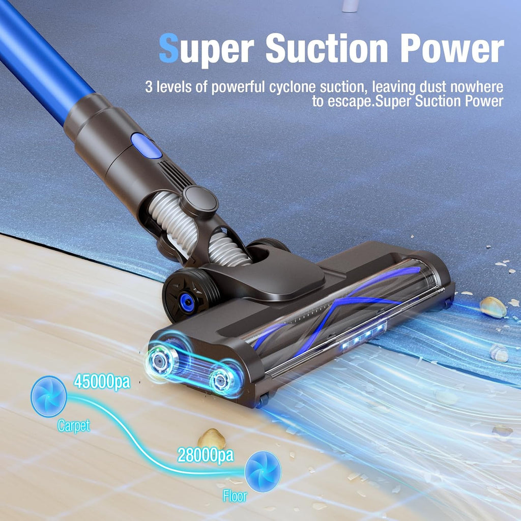 Cordless Vacuum Cleaner, 550W 45KPA 50Min Vacuum Cleaners for Home, Self-Standing Stick Vacuum with