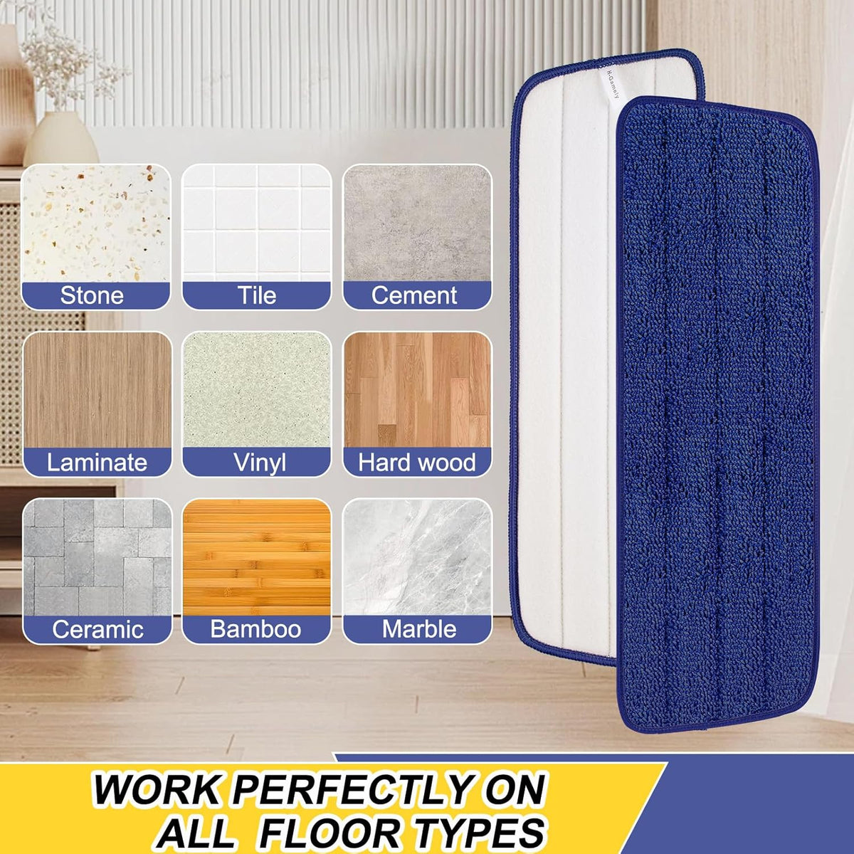 8 Pack 16.5 inch Reusable Mop Pads Microfiber Spray Mop Replacement Heads for Wet/Dry Mops