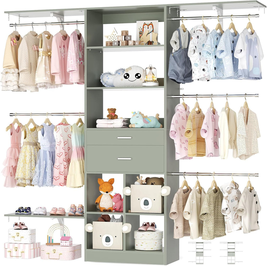5FT Small Closet System, Baby Closet Organizer System with Wooden Drawers, 60 Inches Walk in Closet