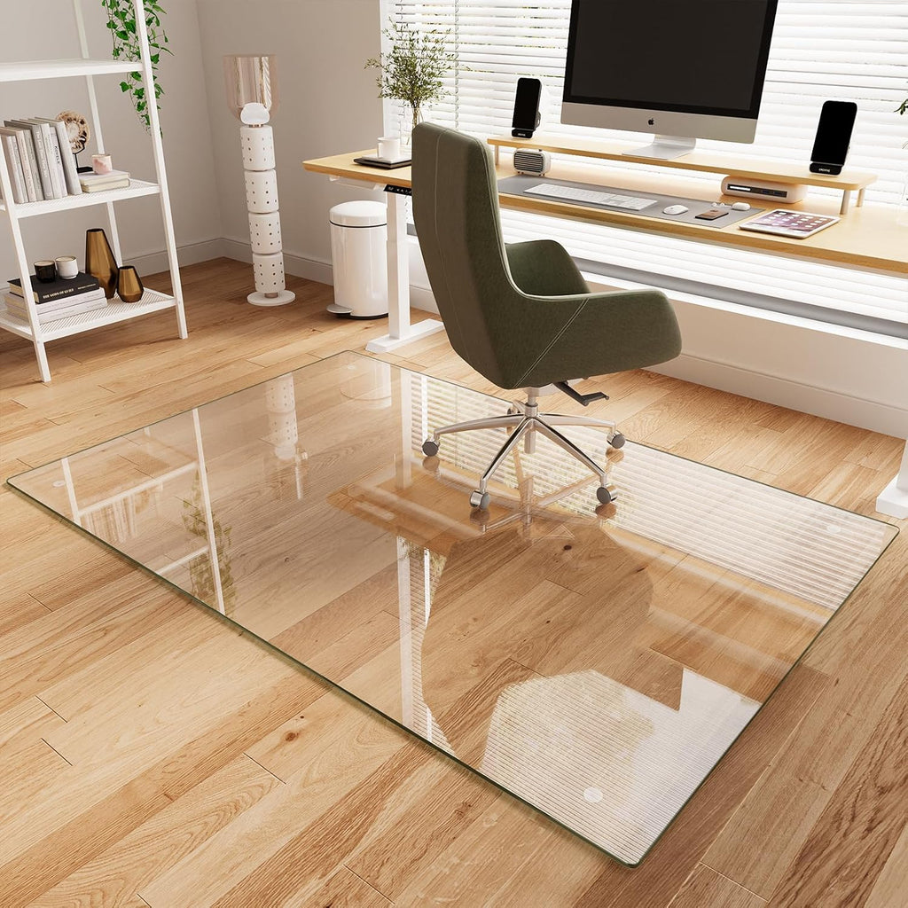 Koonmi Tempered Glass Chair Mat for Hardwood Floors & Carpets, 48" x 72“ Transparent Heavy Duty