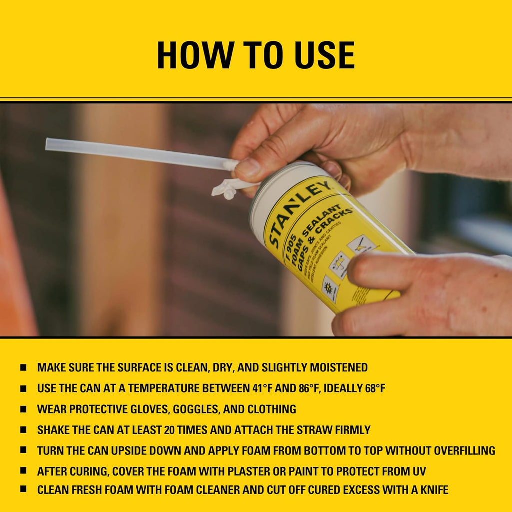 Stanley F905 Gaps & Cracks Sealant (1x12 Oz.) – Polyurethane Spray Foam Insulation for Window &
