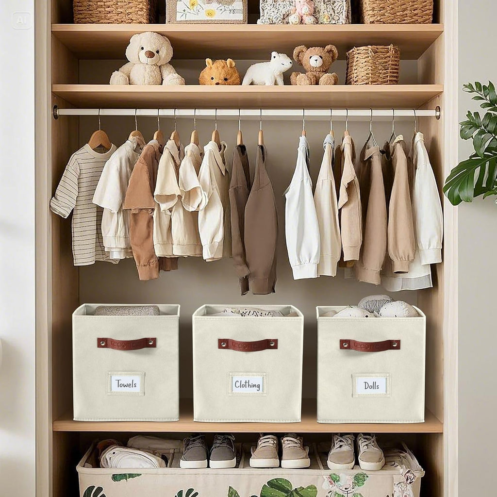 DECOMOMO Storage Cubes, 13x13x13 Storage Cube Bins with Labels, Fabric Organizer Bins (13" / 6pcs