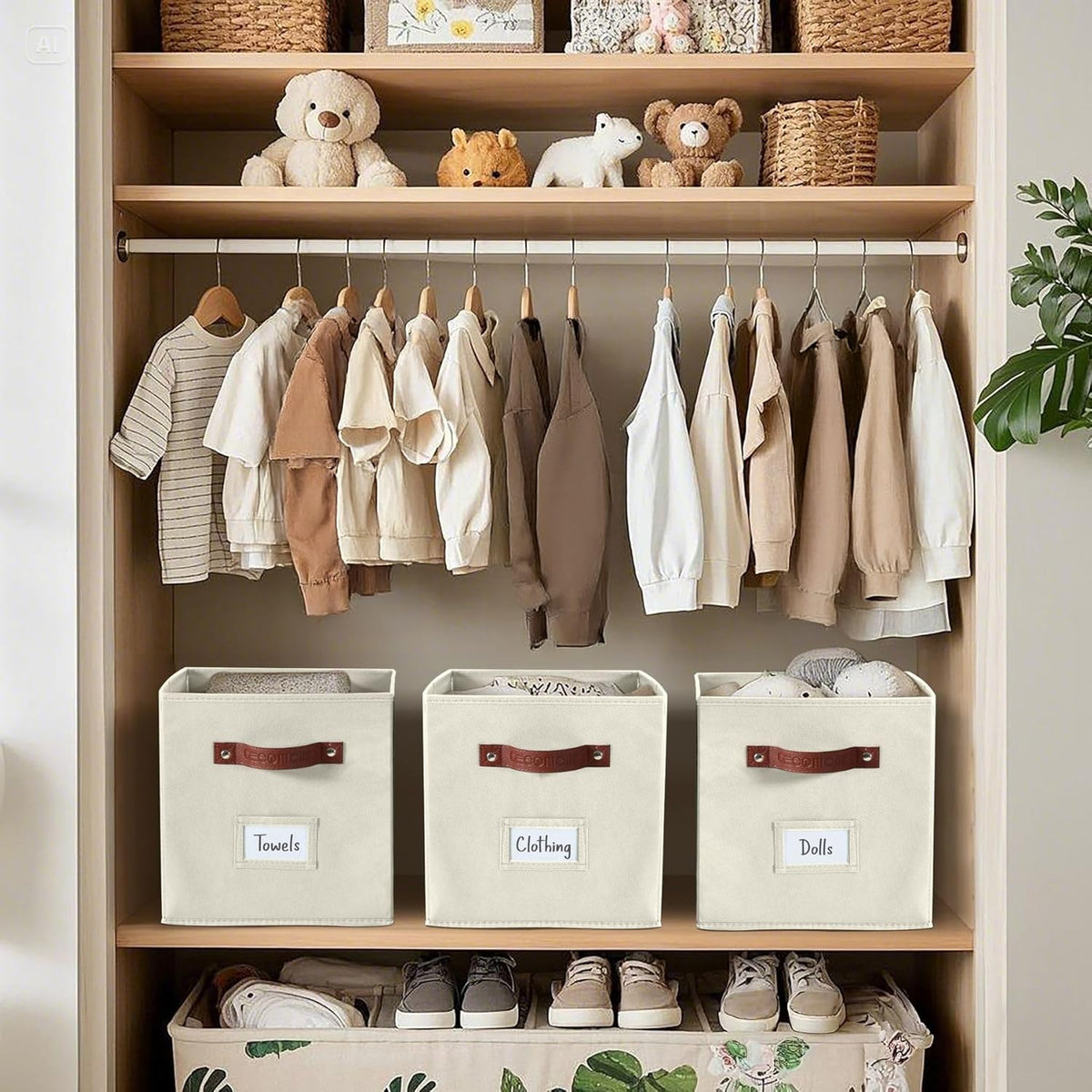DECOMOMO Storage Cubes, 13x13x13 Storage Cube Bins with Labels, Fabric Organizer Bins (13" / 6pcs