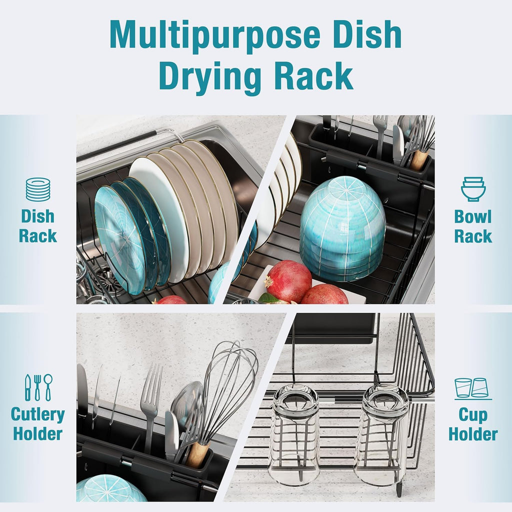 JASIWAY Dish Drying Rack in Sink, Over The Sink Colander Strainer Basket, Stainless Steel Strainer