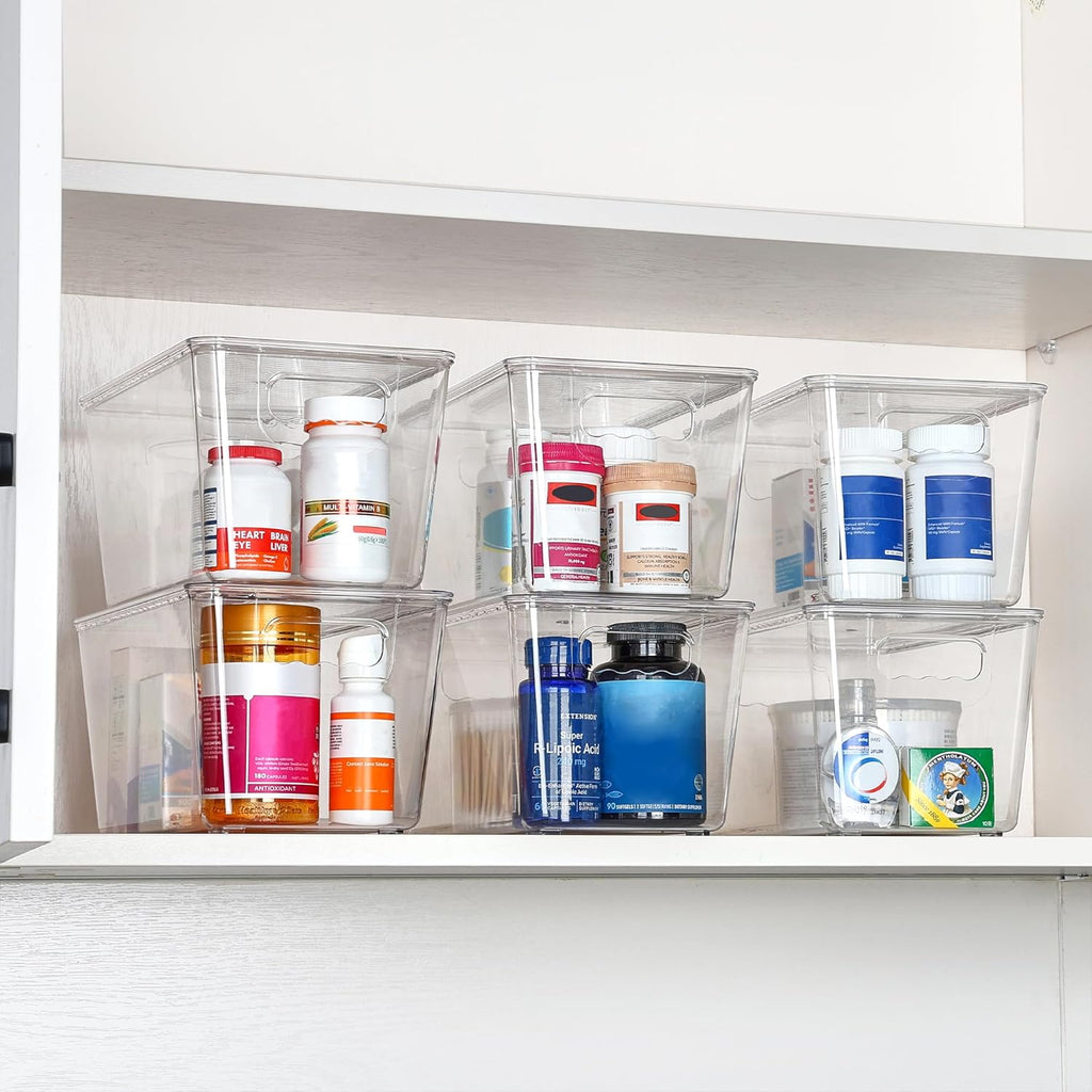 Vtopmart 1 Pack Clear Stackable Storage Bins with Lids, Medium Plastic Containers with Handle for