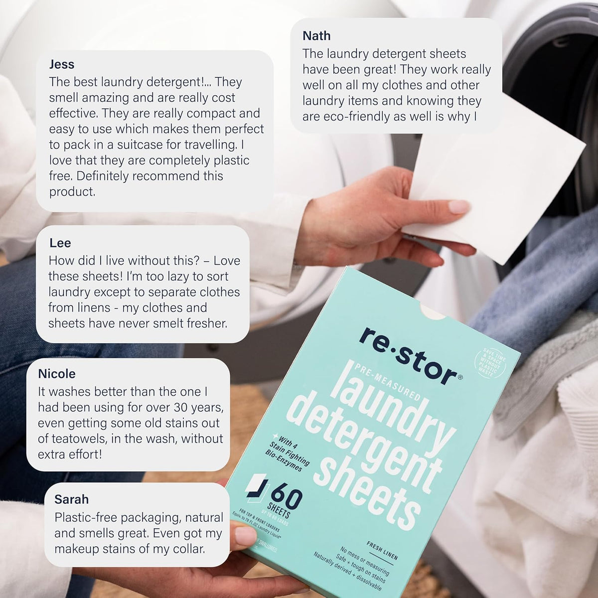 restor Laundry Detergent Sheets Fresh Linen 180 Loads | Eco Friendly Plastic Free Travel Laundry