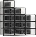 12 Pack X Large Shoe Storage Organizer for Closet, Modular Space Saving Shoe Boxes Clear Plastic