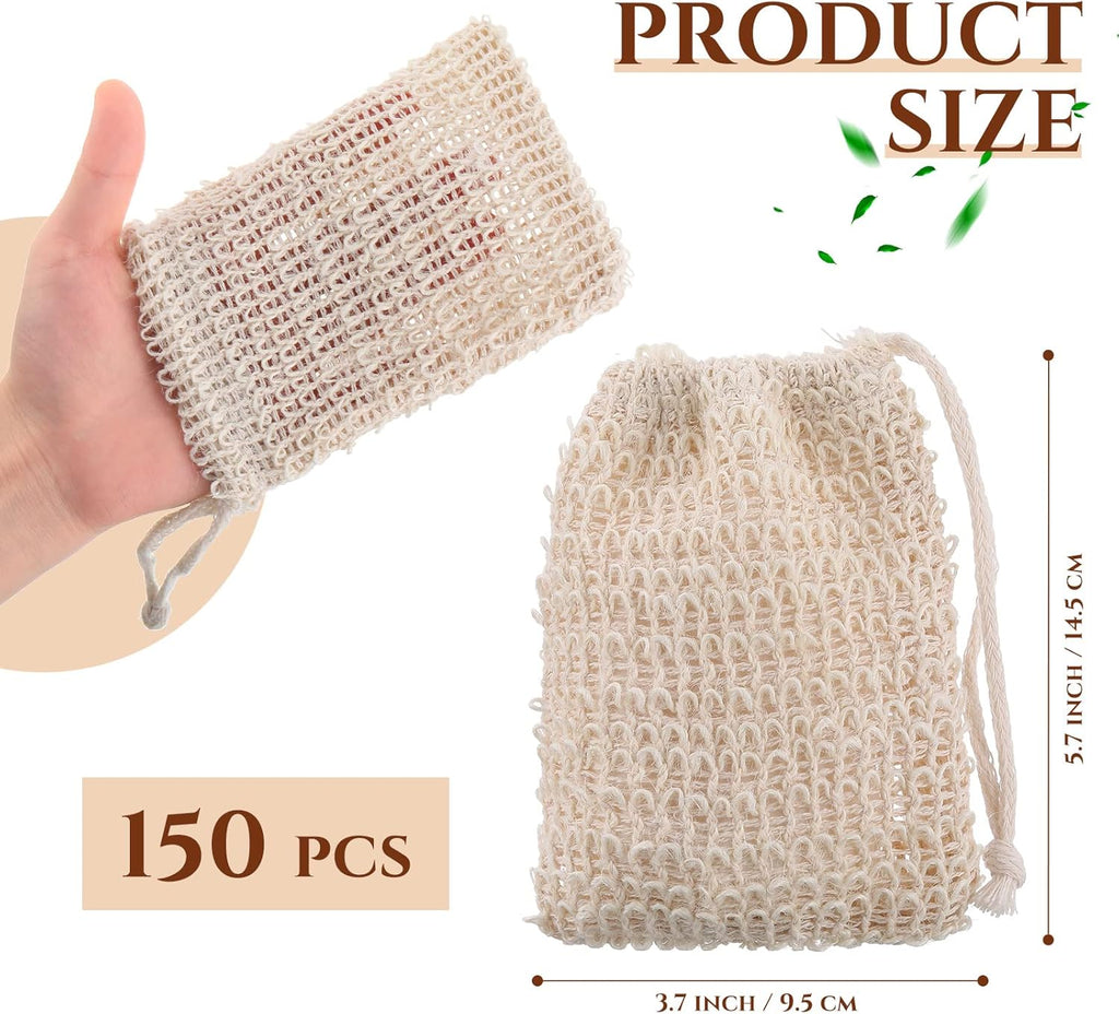 Rtteri 200 Pcs Soap Exfoliating Bag, Natural Sisal Soap Pouch Saver Body Shower Bar Mesh Body Net