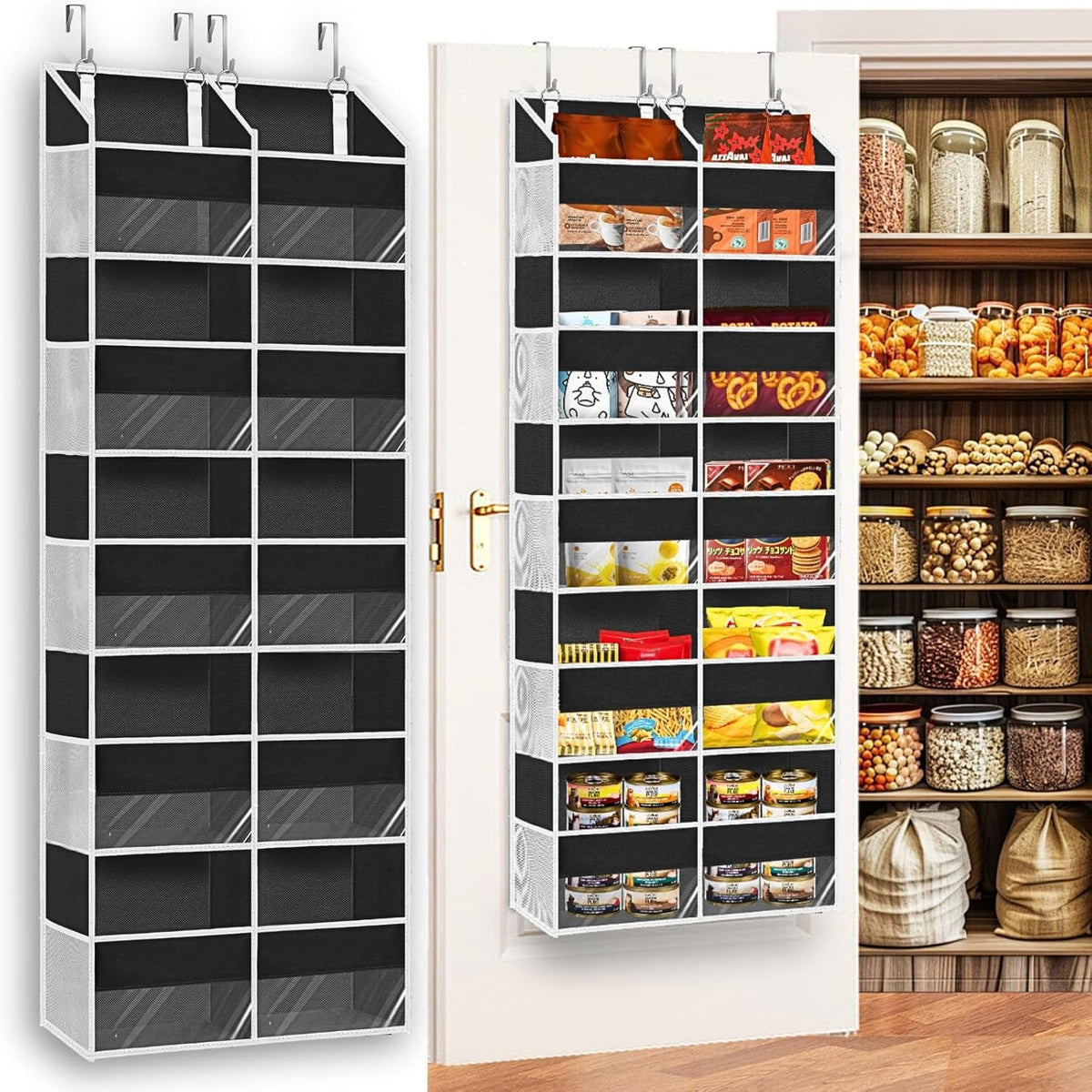 Over the Door Organizer 5 Tiers, Extra Large Behind Door Storage of 10 Compartments, 80 lbs Weight