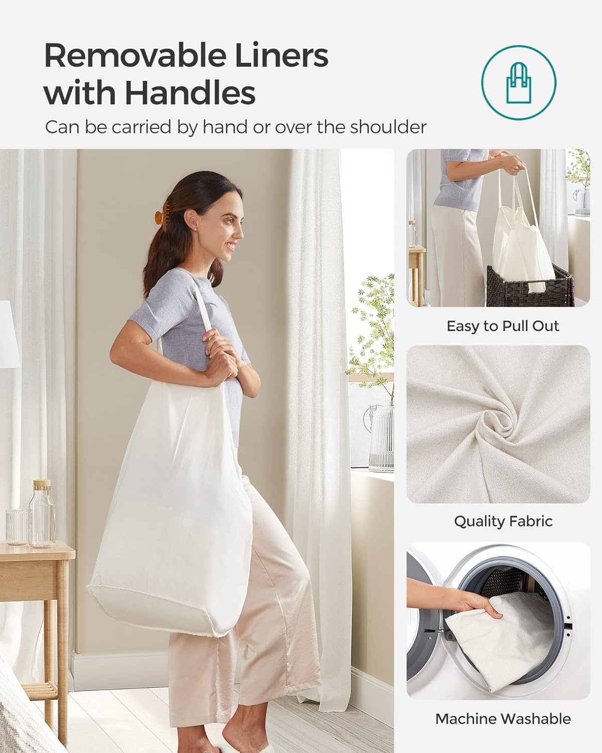 SONGMICS Laundry Hamper with Lid, 130L Clothes Hamper with 2 Removable Liner Bags and 6 Mesh Bags