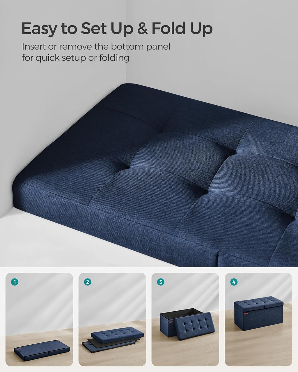 SONGMICS Mazie Collection - 30 Inches Storage Ottoman, Foldable Storage Bench with Flipping Lid