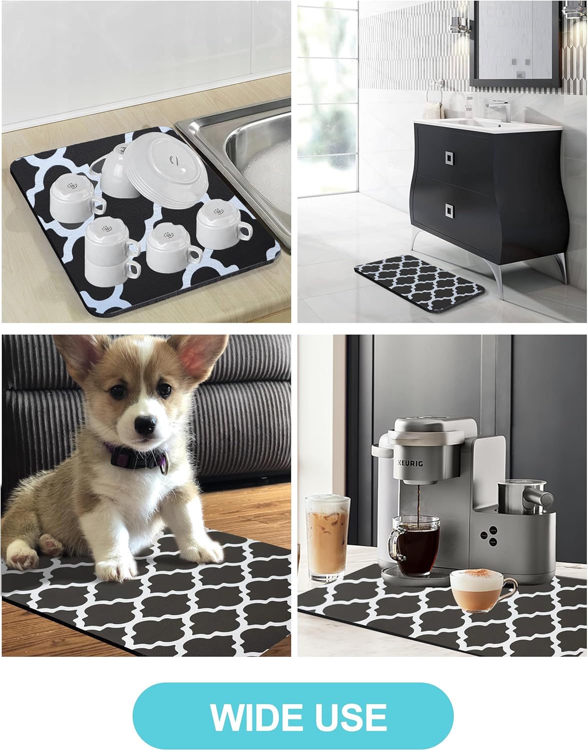 Dish Drying Mat for Kitchen Counter, 16"x24" Dish Drying Pad with Non-slip Rubber Backed, Hide