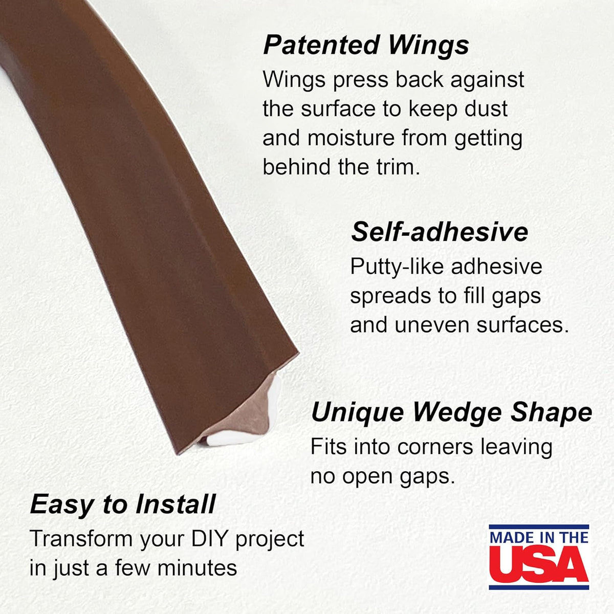 InstaTrim The Original Flexible Trim -10ft Dark Brown 3/4" Wide Caulk Tape - Adhesive Trim with