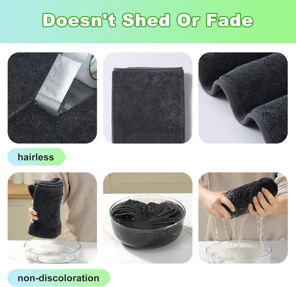 JOYMOOP Microfiber Towels for Cars, 3 Pack 35.4" x 23.6" Car Drying Towel, Dark Gray Reusable Car