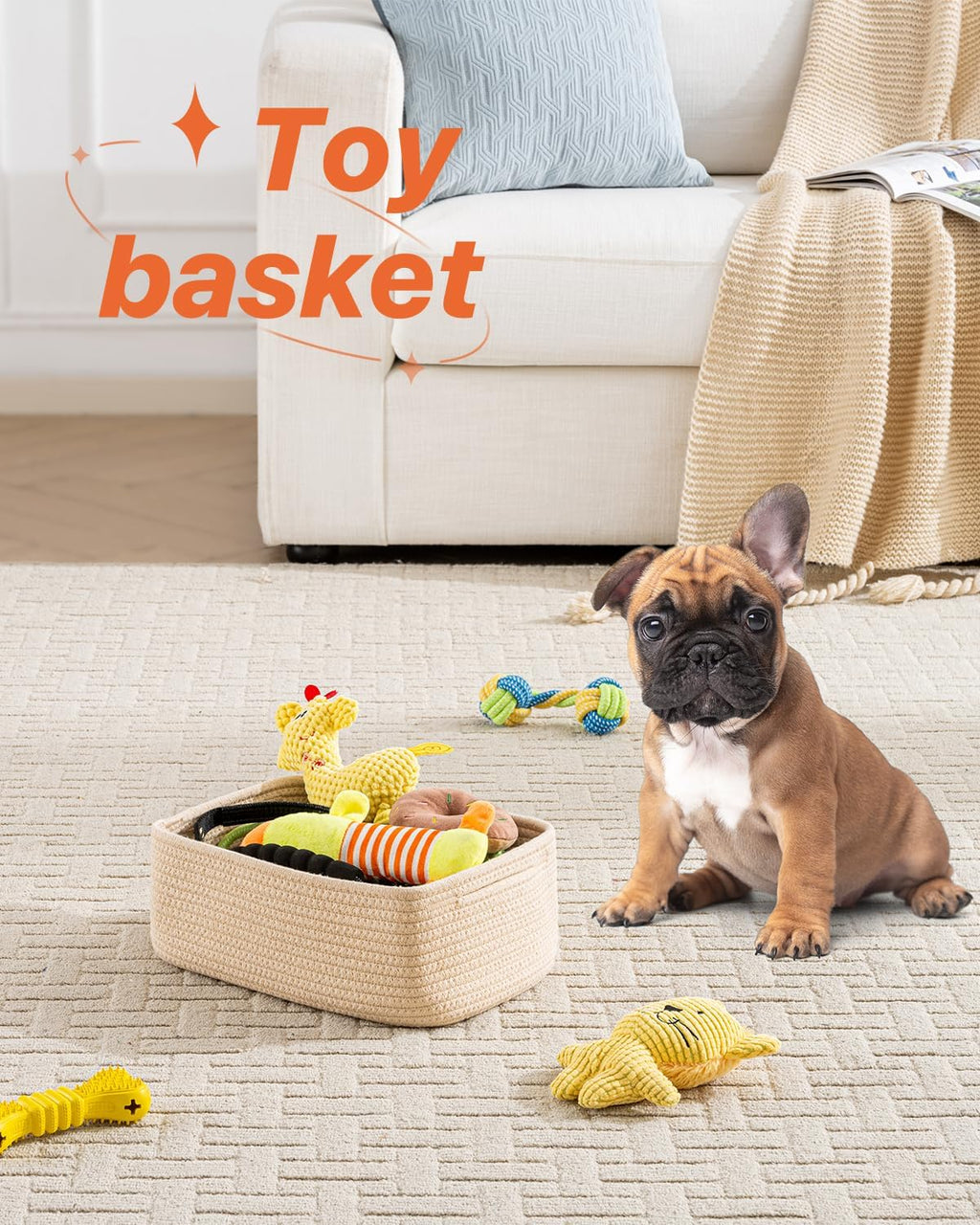 Small Woven Basket, 12 x 8 x 4.5 Inches, Storage Basket for Organizing, Cute Small Rope Shelf