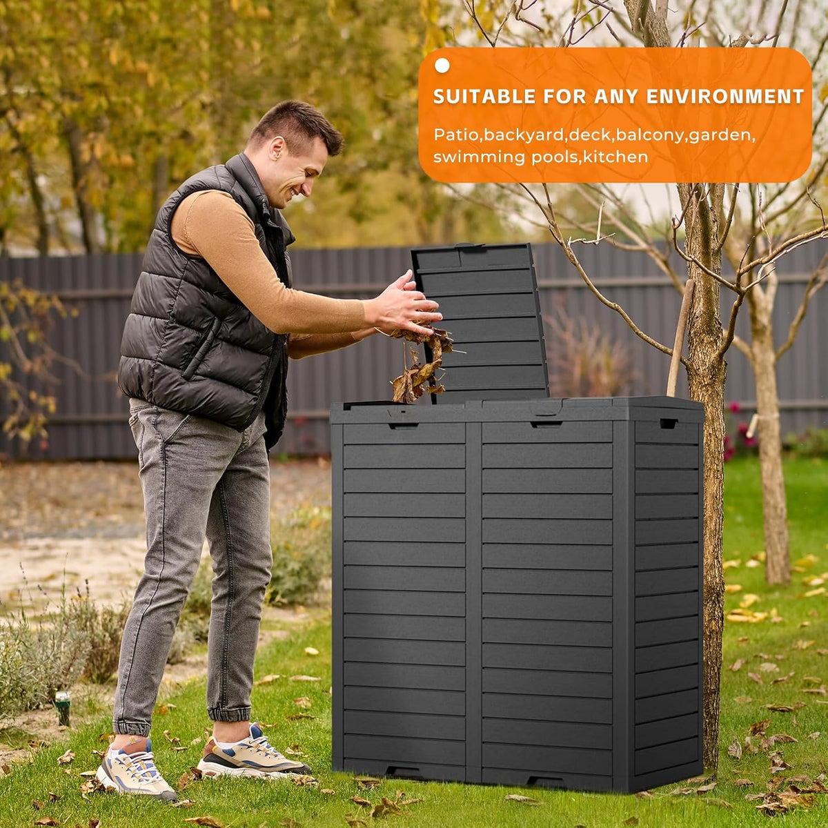 62-Gallon Outdoor Trash Can with lid, Waterproof, UV-Resistant Resin Garbage Can, Lockable Lid and