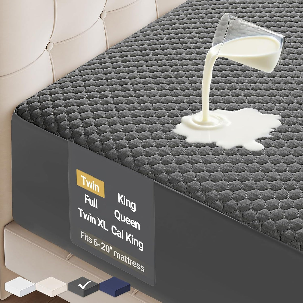 OhGeni 100% Waterproof Mattress Protector, Twin-Gray Size Mattress Pad, Fits 6"-20" Mattresses with