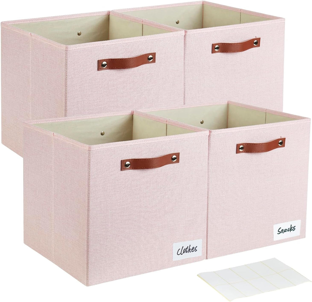 Collapsible Fabric Storage Cube Bins with 2 Reinforced PU Handles, Foldable Storage Organizer