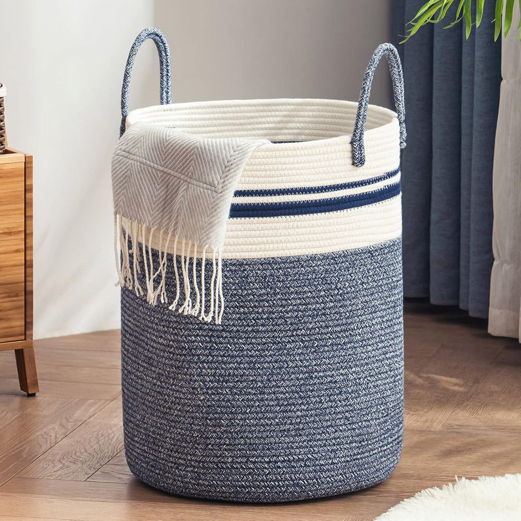 YOUDENOVA Woven Rope Laundry Hamper Basket, 72L Tall Laundry Basket, Baby Nursery Hamper for