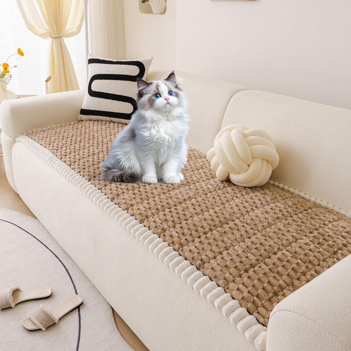 OTOB Couch Cover for Dogs Washable All Seasons, Non Slip Fuzzy Pet Couch Covers Sofa Slipcovers