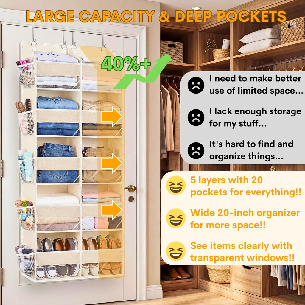 Ofiray-home Over the Door Organizer 5 Tiers,Extra Large Behind Door Storage of 10 Compartments,80
