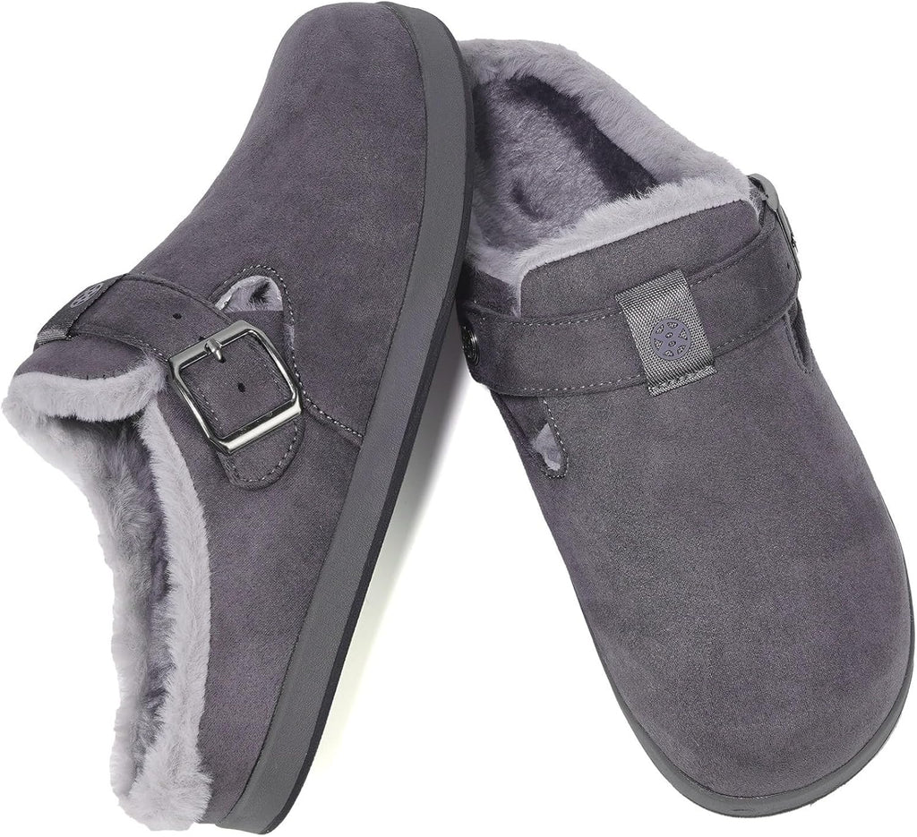 Fur Lined Clogs for Women Men Suede Winter Slippers Arch Support Slip on Mules Potato Shoes with