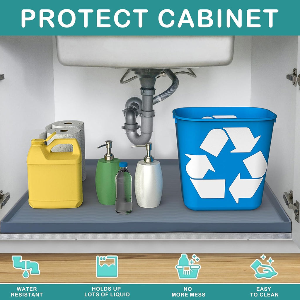 URMONA Waterproof Silicone Under Sink Mat 40'' x 22'' Shelf Liner for Kitchen and Bathroom, Cabinet