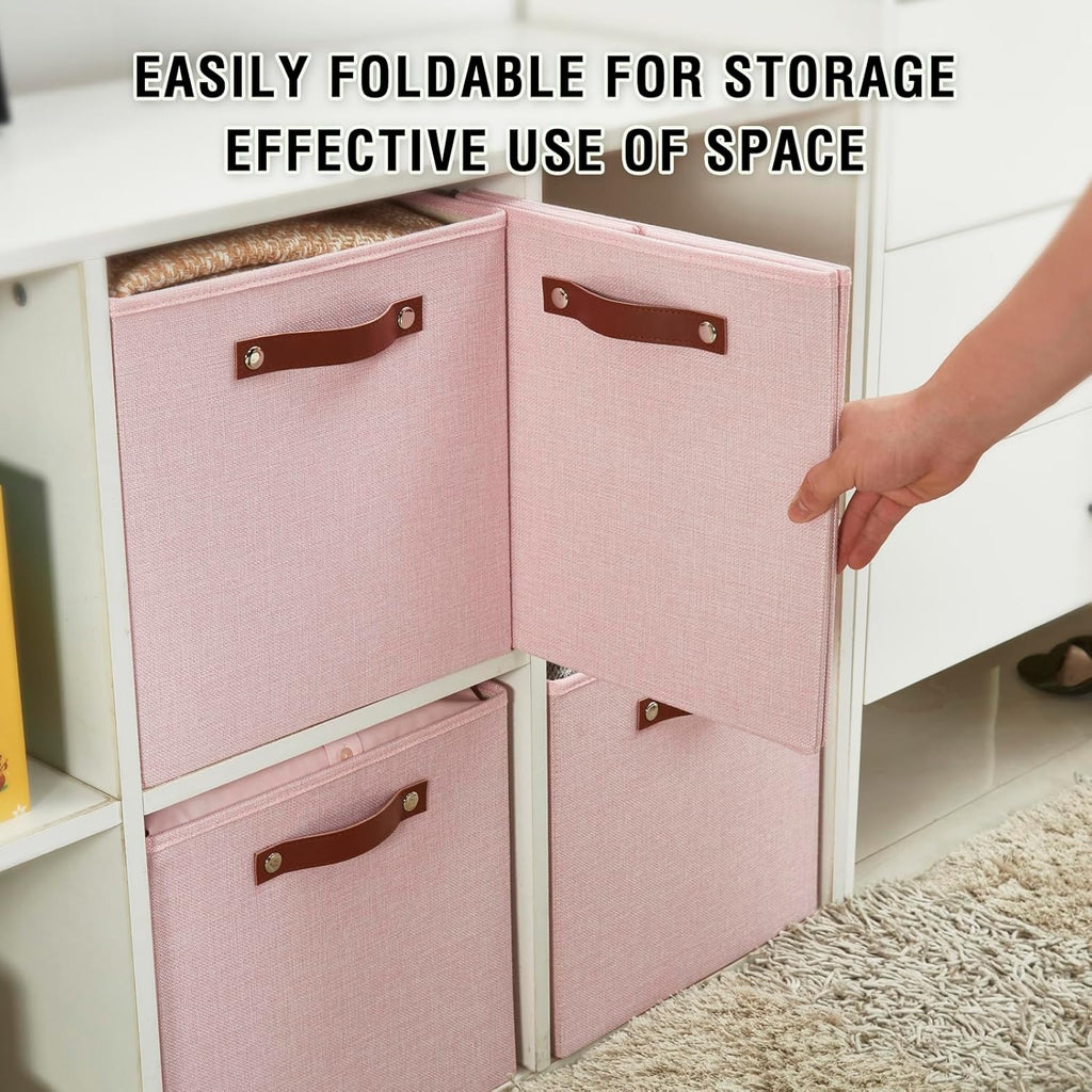 Collapsible Fabric Storage Cube Bins with 2 Reinforced PU Handles, Foldable Storage Organizer