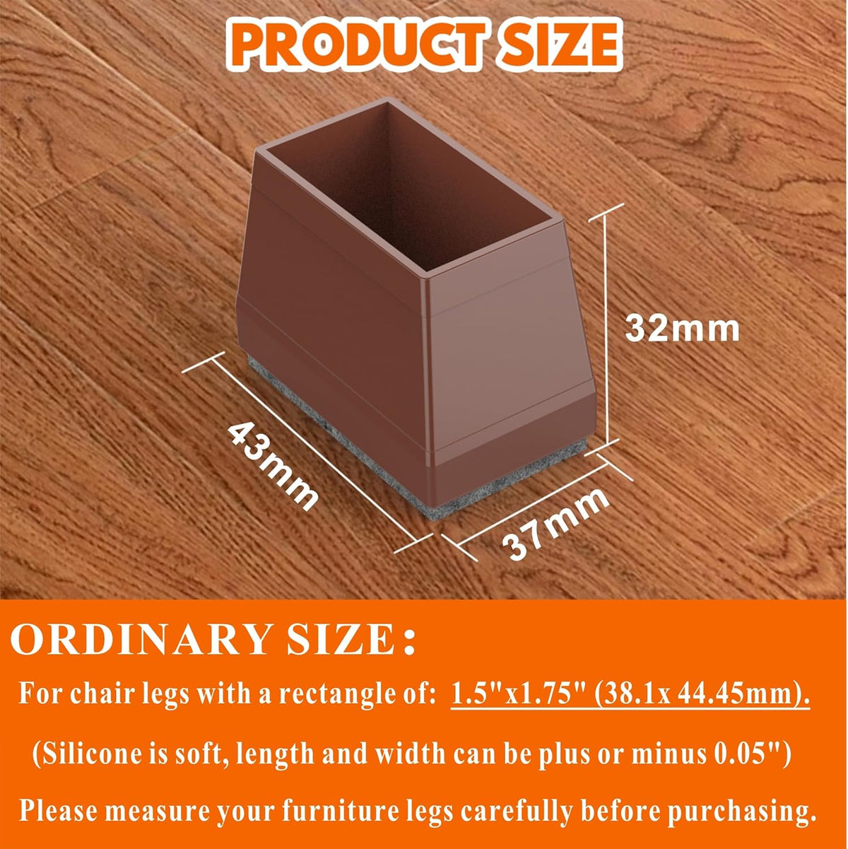 Rectangle Chair Leg Protectors for Hardwood Floors,16 PCS Silicone Covers to Protect Wood Tile