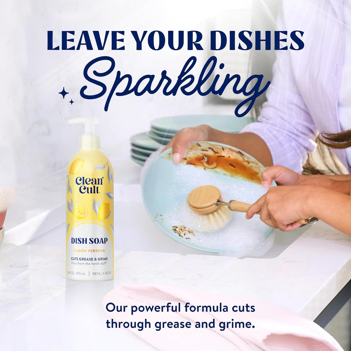 Cleancult Dish Soap Liquid Refills - Plant Based Cleaning Power - Cuts Grease & Grime - Free of