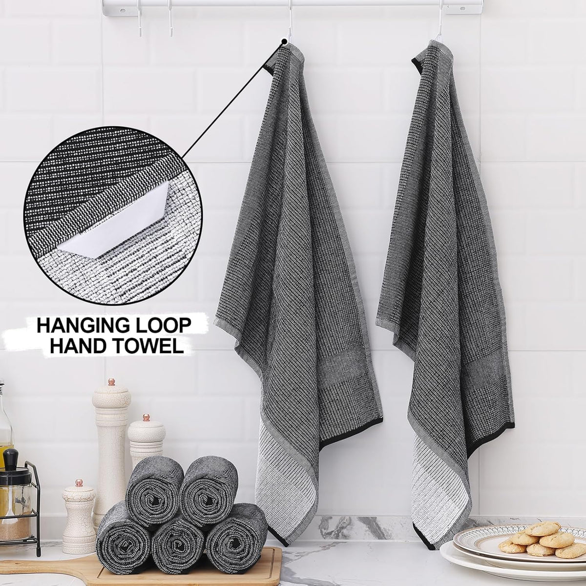 Homaxy Premium Kitchen Towels(18”x 28”, 8 Pack), Large Cotton Kitchen Hand Towels, Flat and Terry