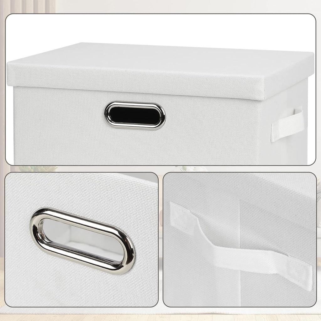 Medium 15" 21 Quart Collapsible Stackable Storage Bins with Lids, 5 Packs White Foldable Fabric