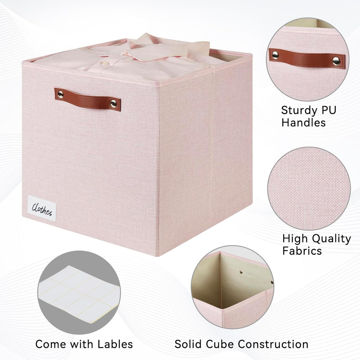 Collapsible Fabric Storage Cube Bins with 2 Reinforced PU Handles, Foldable Storage Organizer